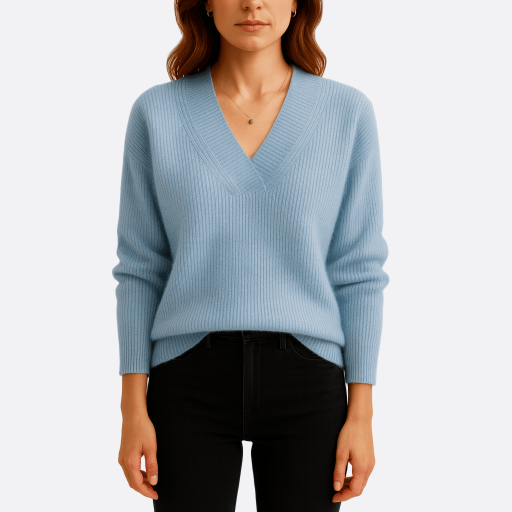 Hadrienne | Pull chic en maille côtelée à col V pour femme