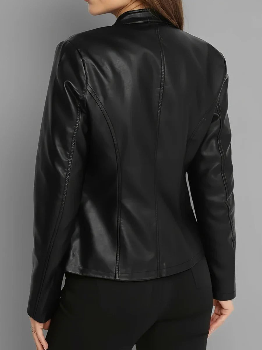 Amaryllis | Blouson chic cintré en cuir à fermeture éclair pour femme