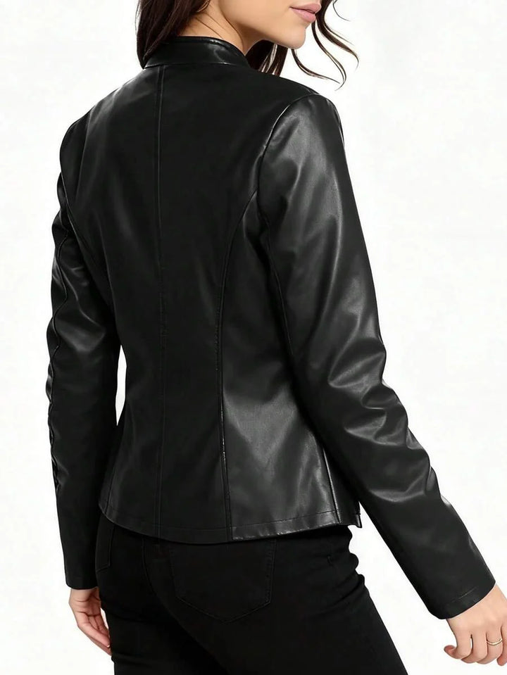 Amaryllis | Blouson chic cintré en cuir à fermeture éclair pour femme