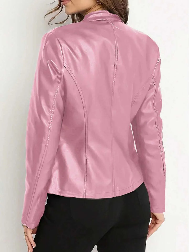Amaryllis | Blouson chic cintré en cuir à fermeture éclair pour femme