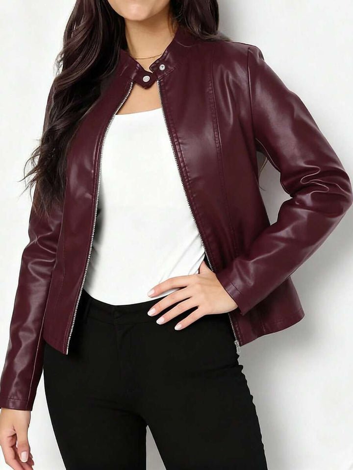 Amaryllis | Blouson chic cintré en cuir à fermeture éclair pour femme