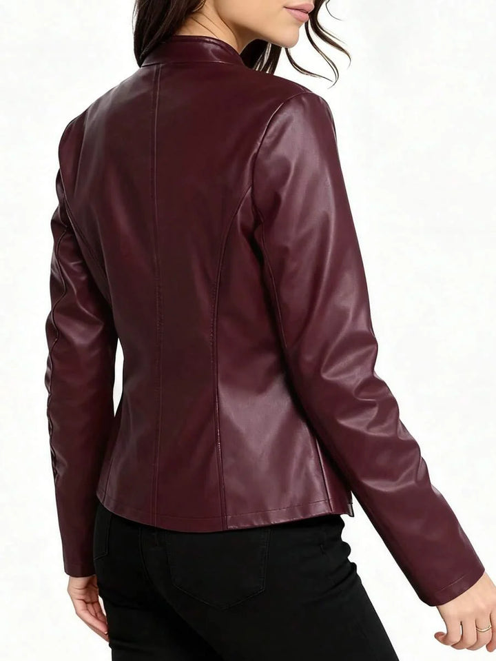 Amaryllis | Blouson chic cintré en cuir à fermeture éclair pour femme
