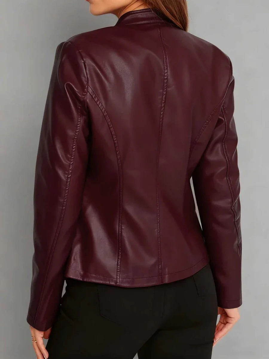Amaryllis | Blouson chic cintré en cuir à fermeture éclair pour femme