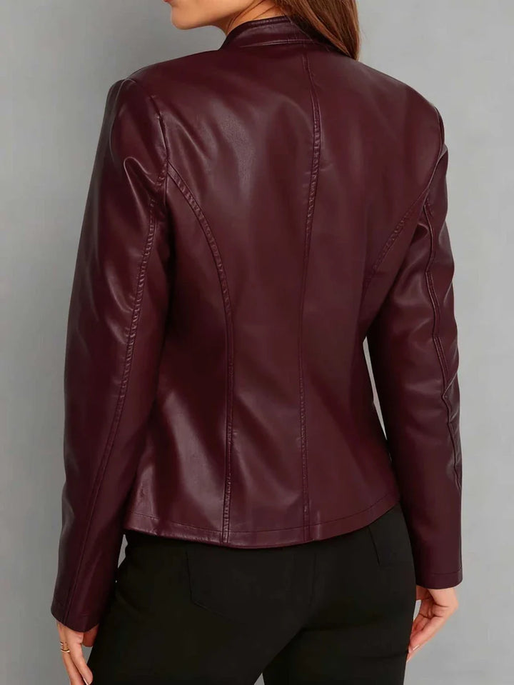 Amaryllis | Blouson chic cintré en cuir à fermeture éclair pour femme