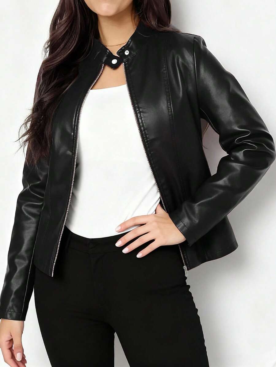 Amaryllis | Blouson chic cintré en cuir à fermeture éclair pour femme