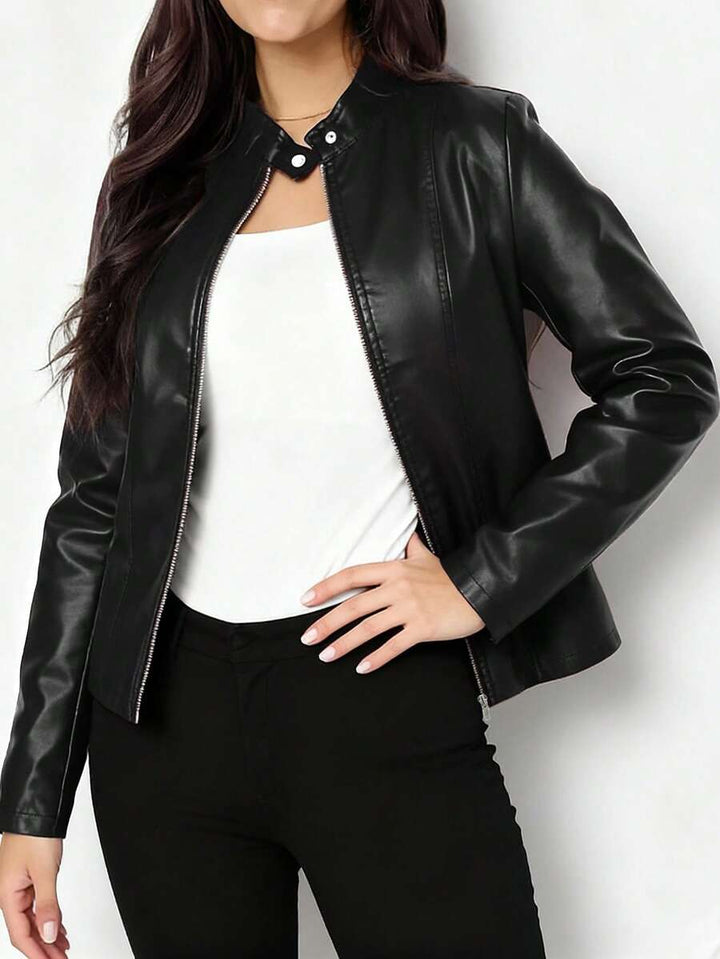 Amaryllis | Blouson chic cintré en cuir à fermeture éclair pour femme