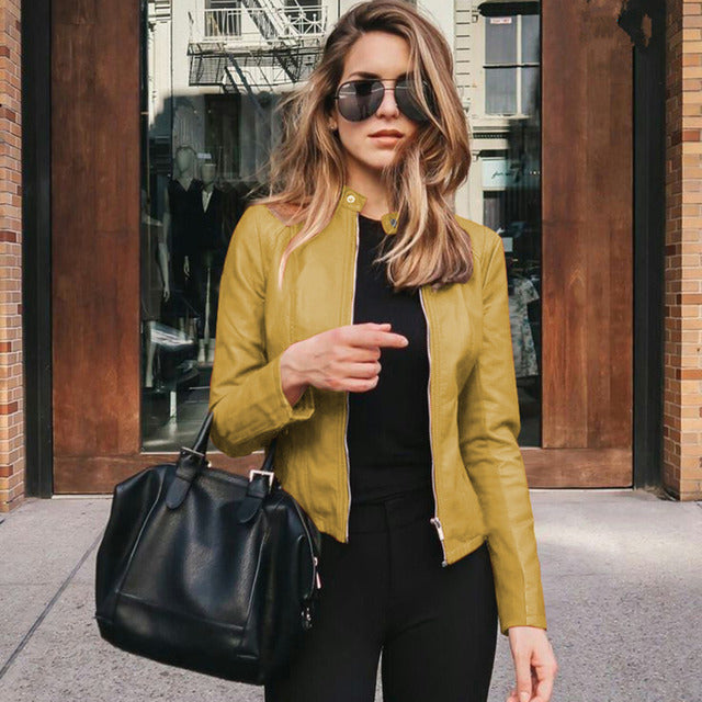 Firmine | Veste chic cintrée et zippée en simili cuir pour femme