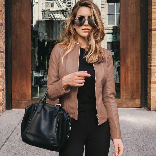 Firmine | Veste chic cintrée et zippée en simili cuir pour femme
