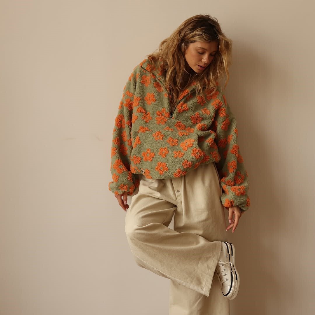 Ondine | Veste élégante oversize en polaire teddy zippée à imprimé floral pour femme