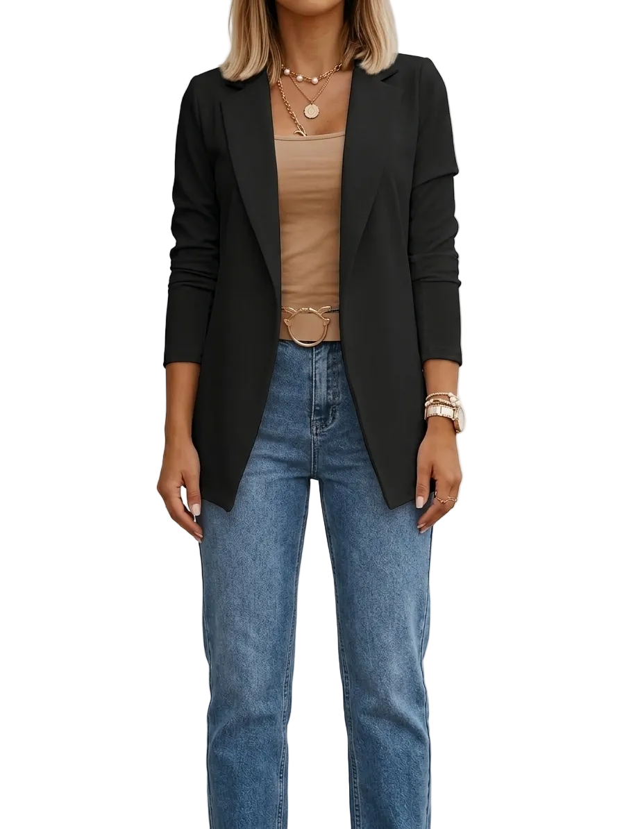 Mélanie | Blazer long élégant jaune à revers pour femme