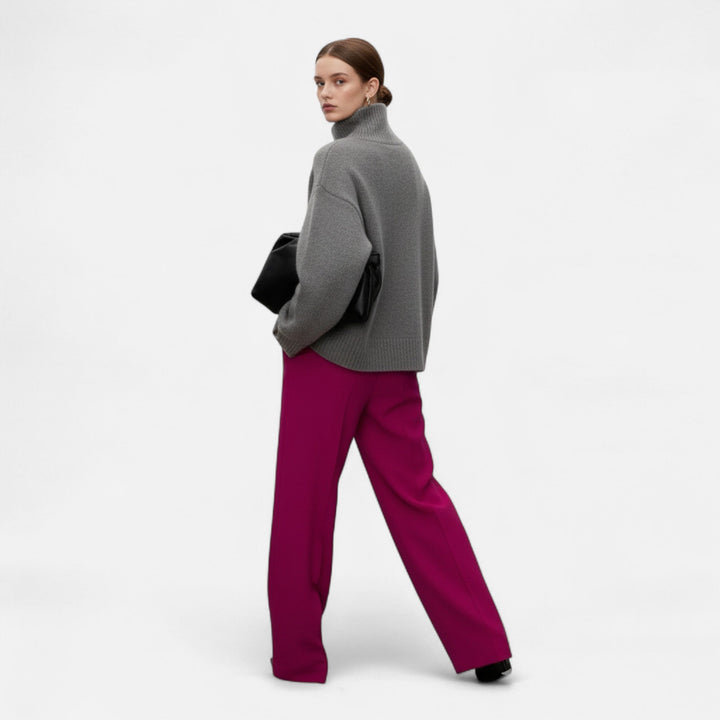 Josiane | Pull élégant côtelé en laine col roulé pour femme