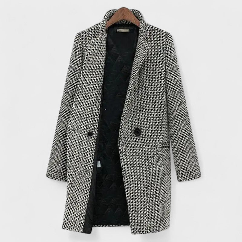 Guillemette | Manteau élégant motif pied-de-poule à double boutonnage et col à revers pour femme