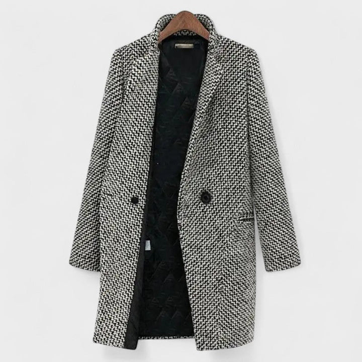 Guillemette | Manteau élégant motif pied-de-poule à double boutonnage et col à revers pour femme