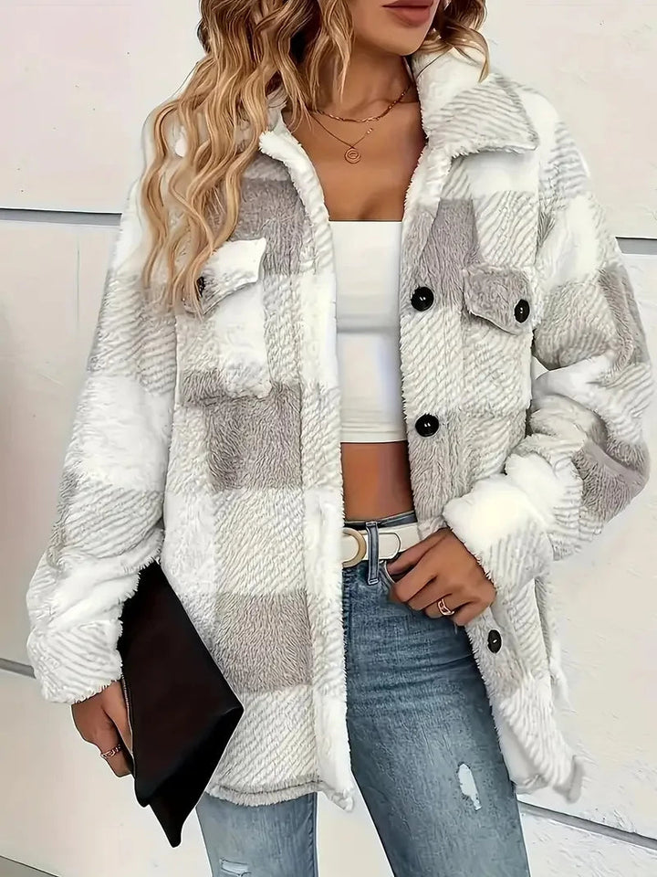 Ariane | Veste chic d'hiver en polaire à carreaux pour femme