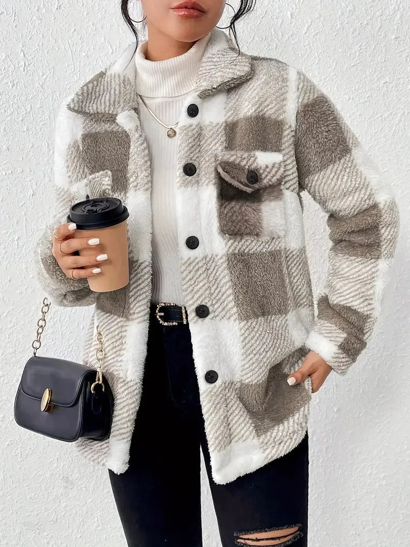 Ariane | Veste chic d'hiver en polaire à carreaux pour femme