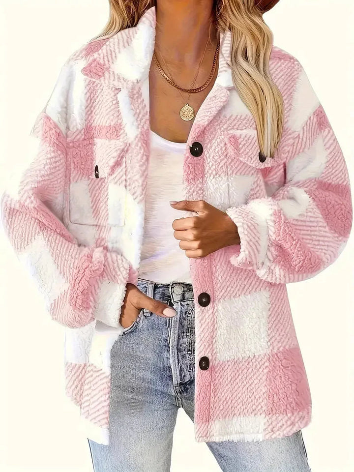 Ariane | Veste chic d'hiver en polaire à carreaux pour femme