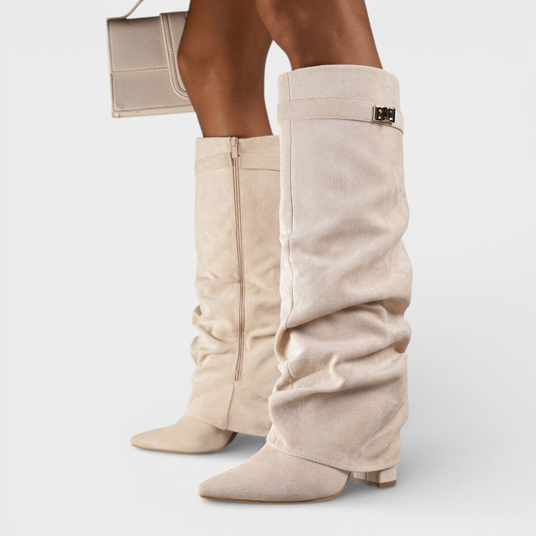Angélique | Bottes chic à bout pointu froncées et boucle latérale pour femme