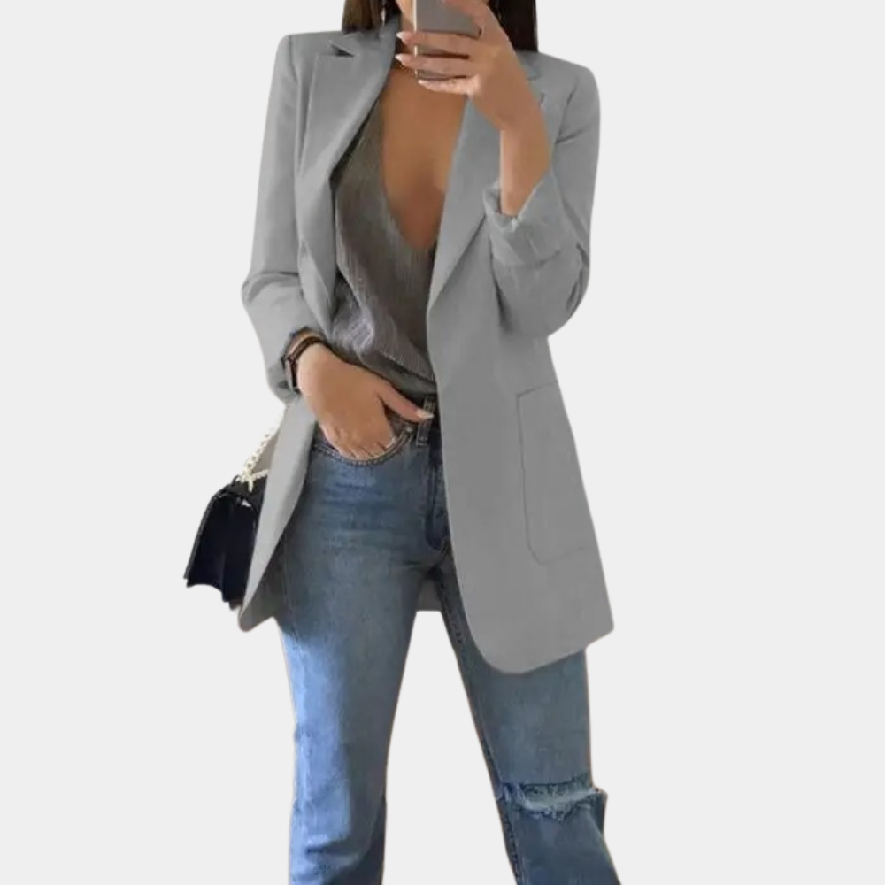 Floriane | Blazer noir chic et long pour femme