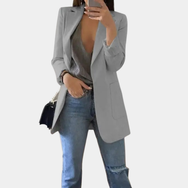 Floriane | Blazer noir chic et long pour femme