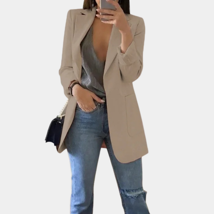Floriane | Blazer noir chic et long pour femme