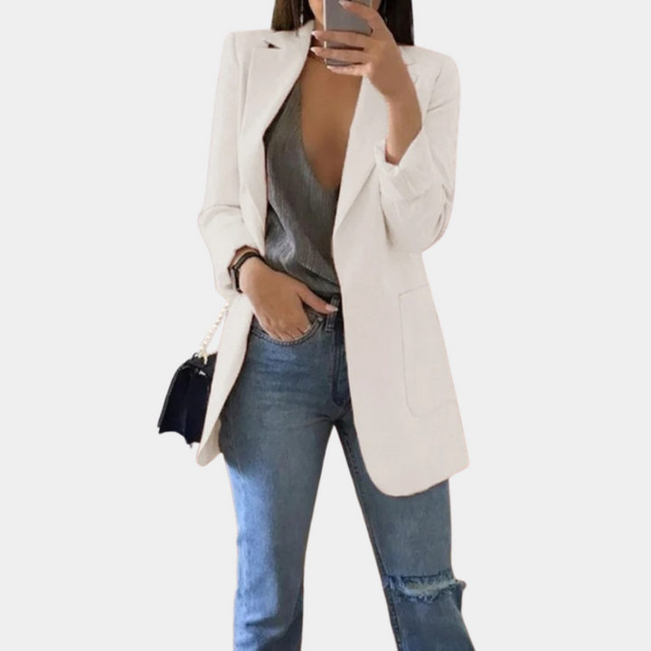 Floriane | Blazer noir chic et long pour femme