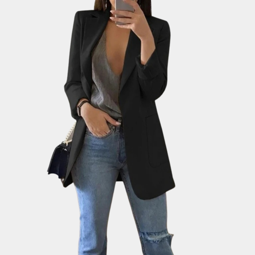 Floriane | Blazer noir chic et long pour femme