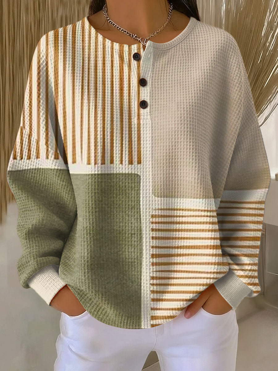 Zoé | Pull color block chic en maille gaufrée à col boutonné pour femme