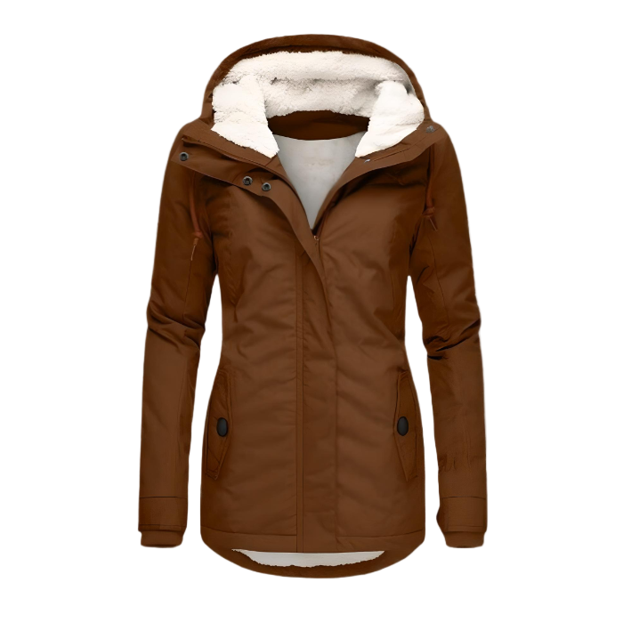 Naéva | Veste d'hiver élégante imperméable à capuche doublée sherpa pour femme