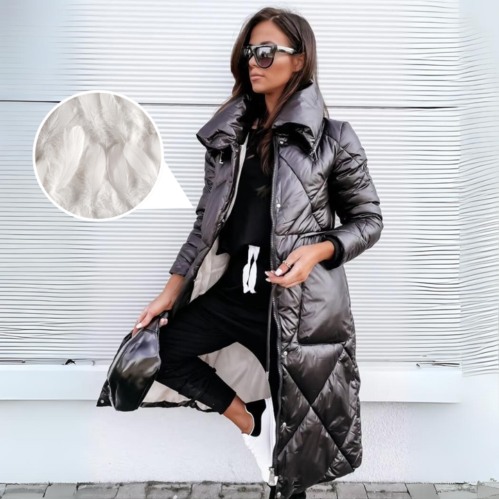 Aline | Veste élégante matelassée longue à col montant pour femme