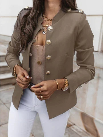 Inaya | Blazer élégant court cintré montant à col et boutons dorés pour femme