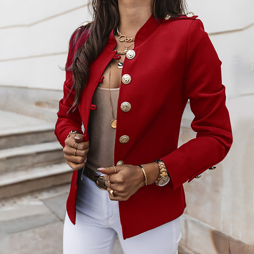 Inaya | Blazer élégant court cintré montant à col et boutons dorés pour femme