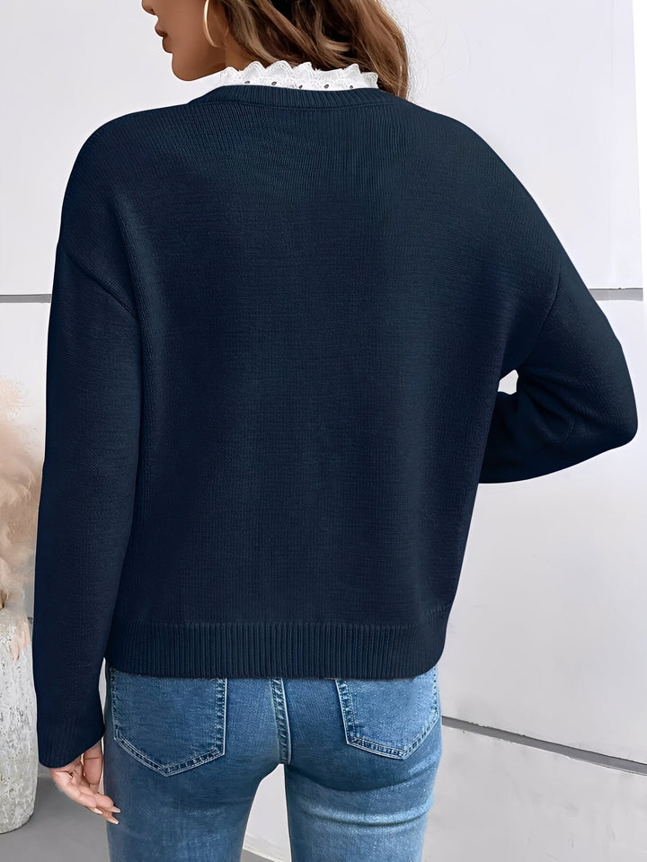Ariane | Pull chic en maille à col V dentelle pour femme