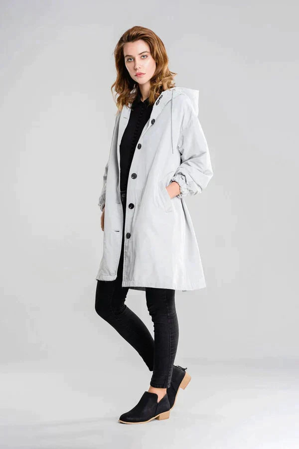 Danièle | Imperméable chic long à capuche pour femme