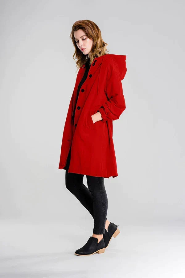 Danièle | Imperméable chic long à capuche pour femme