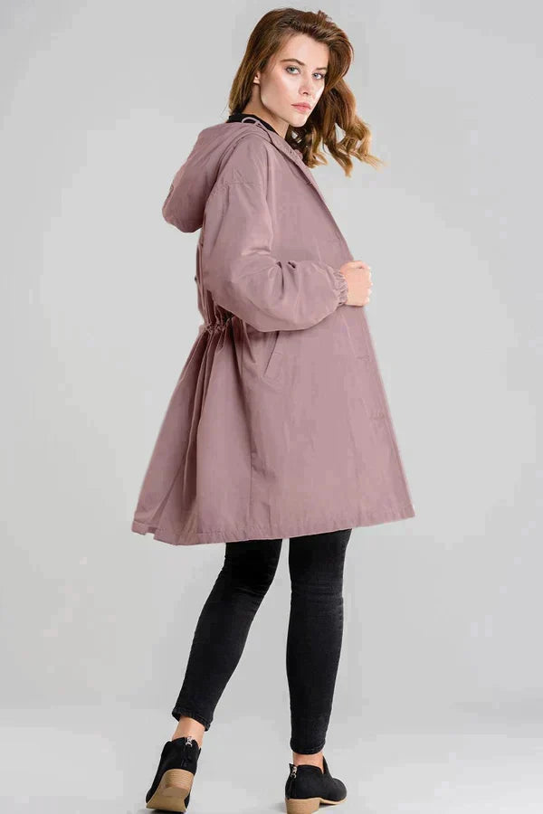Danièle | Imperméable chic long à capuche pour femme