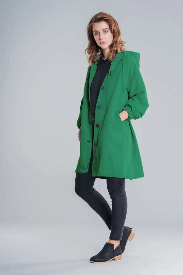 Danièle | Imperméable chic long à capuche pour femme