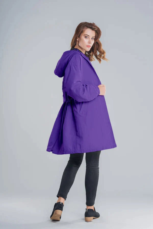 Danièle | Imperméable chic long à capuche pour femme