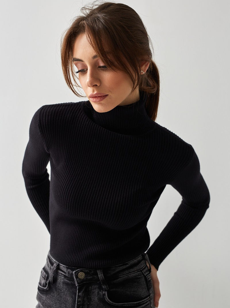 Gwenaëlle | Pull chic col roulé en maille côtelée pour femme