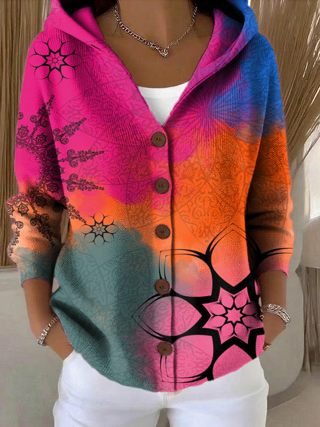 Léa | Veste chic à capuche imprimée multicolore pour femme