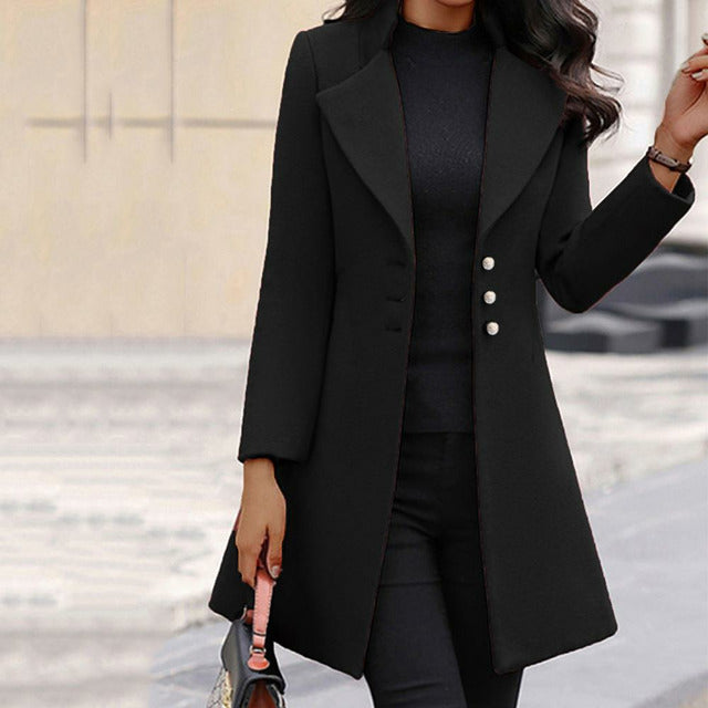 Audrey | Manteau chic en laine mélangée à col rabattu pour femmes