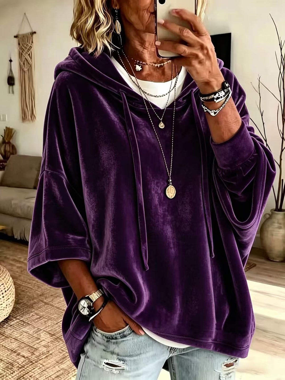 Mathilde | Sweat chic à capuche oversize en velours pour femme