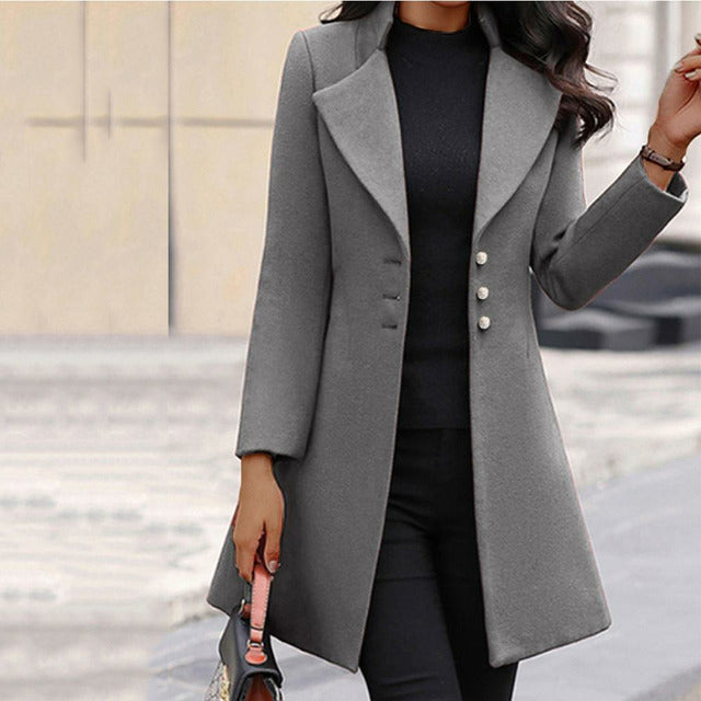 Audrey | Manteau chic en laine mélangée à col rabattu pour femmes
