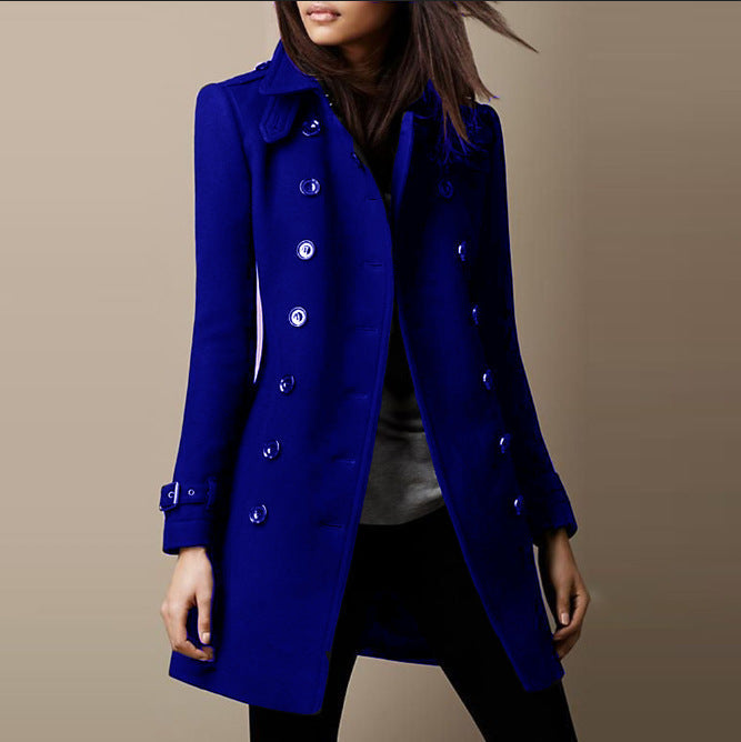 Elsa | Manteau chic ajusté long à double boutonnage pour femme