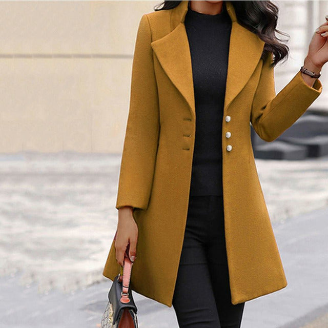 Audrey | Manteau chic en laine mélangée à col rabattu pour femmes