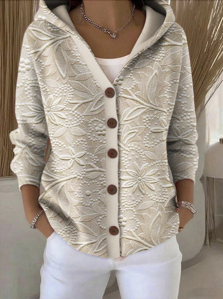 Léa | Veste chic à capuche imprimée multicolore pour femme