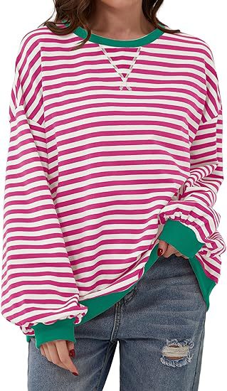 Océane | Sweat chic rayé oversize à col rond pour femme