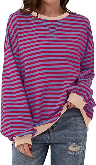 Océane | Sweat chic rayé oversize à col rond pour femme