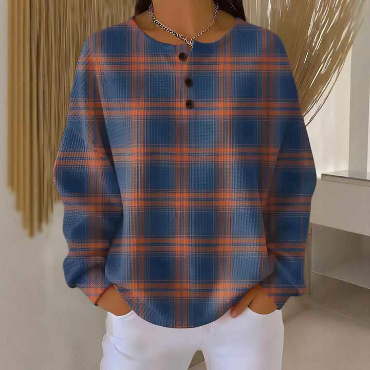Justine | Pull chic en maille gaufrée à col boutonné pour femme