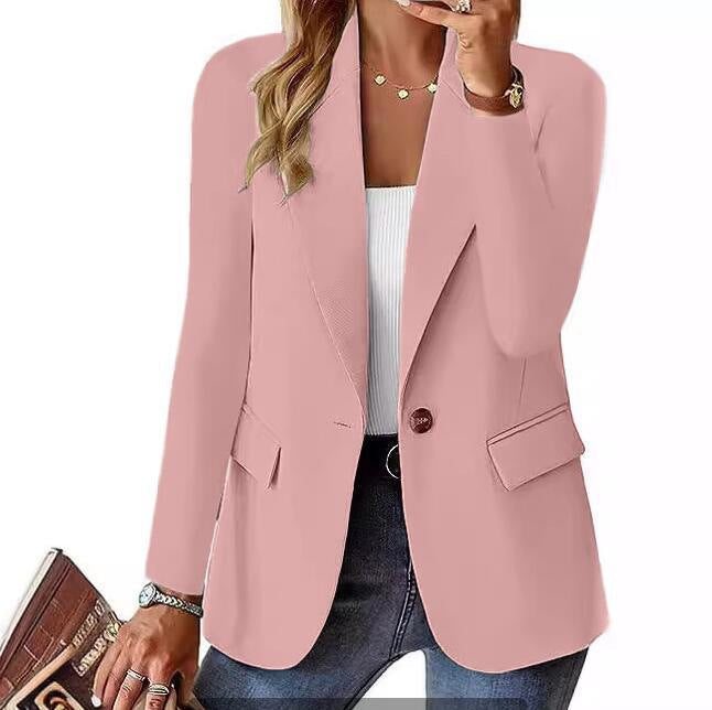 Théodora | Blazer chic blanc cassé à bouton unique et poches pour femme