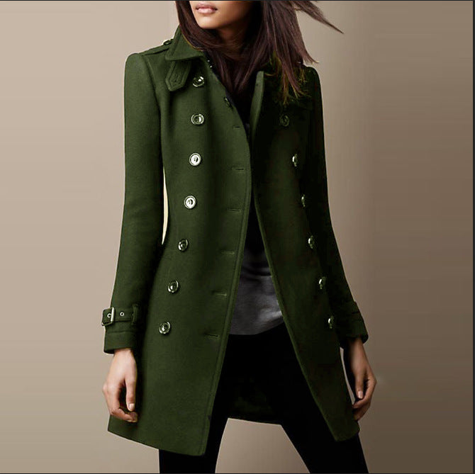 Elsa | Manteau chic ajusté long à double boutonnage pour femme